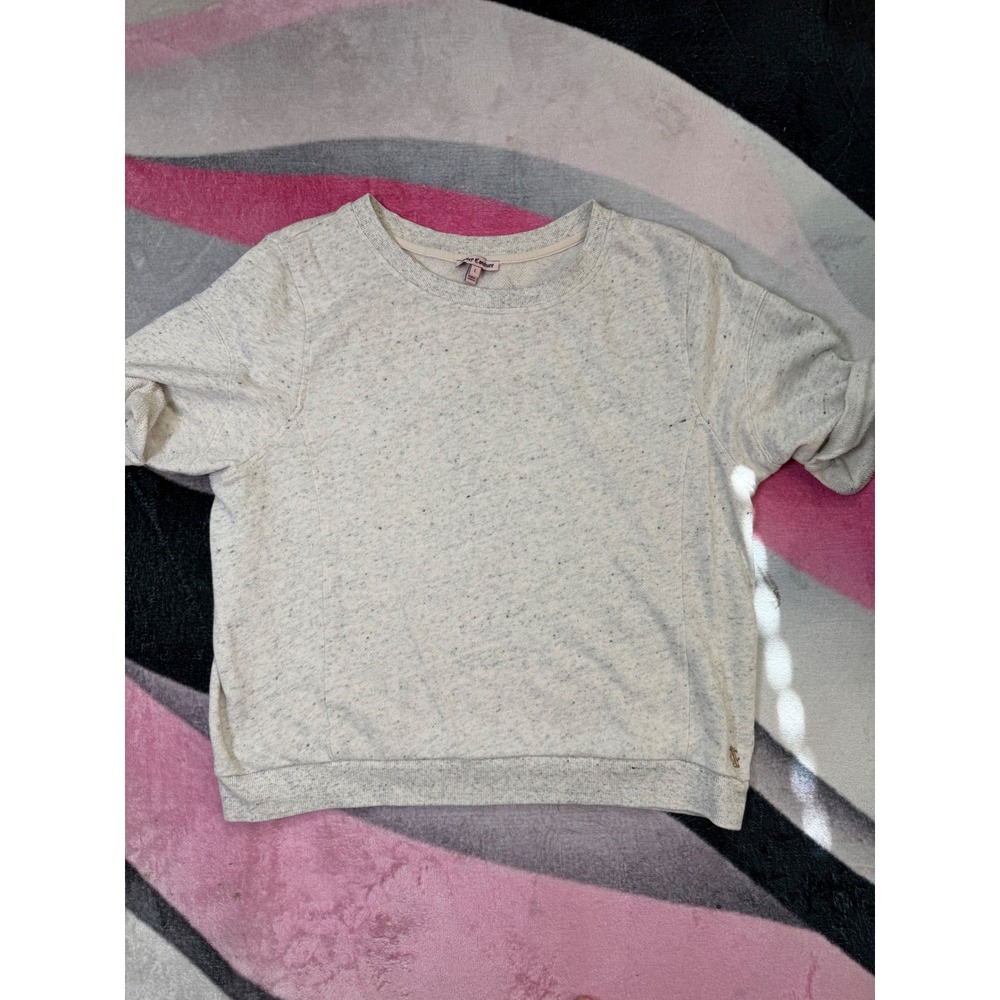 Juicy Couture Oatmeal Heather Grey Short Sleeve Sweatshirt Pullover Large